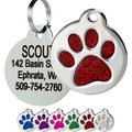 Frisco Stainless Steel Personalized Dog & Cat ID Tag, Paw Print, Red Glitter, Regular