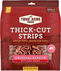 True Acre Foods Thick Cut Strips with Real Bacon Dog Treats, 25-oz bag