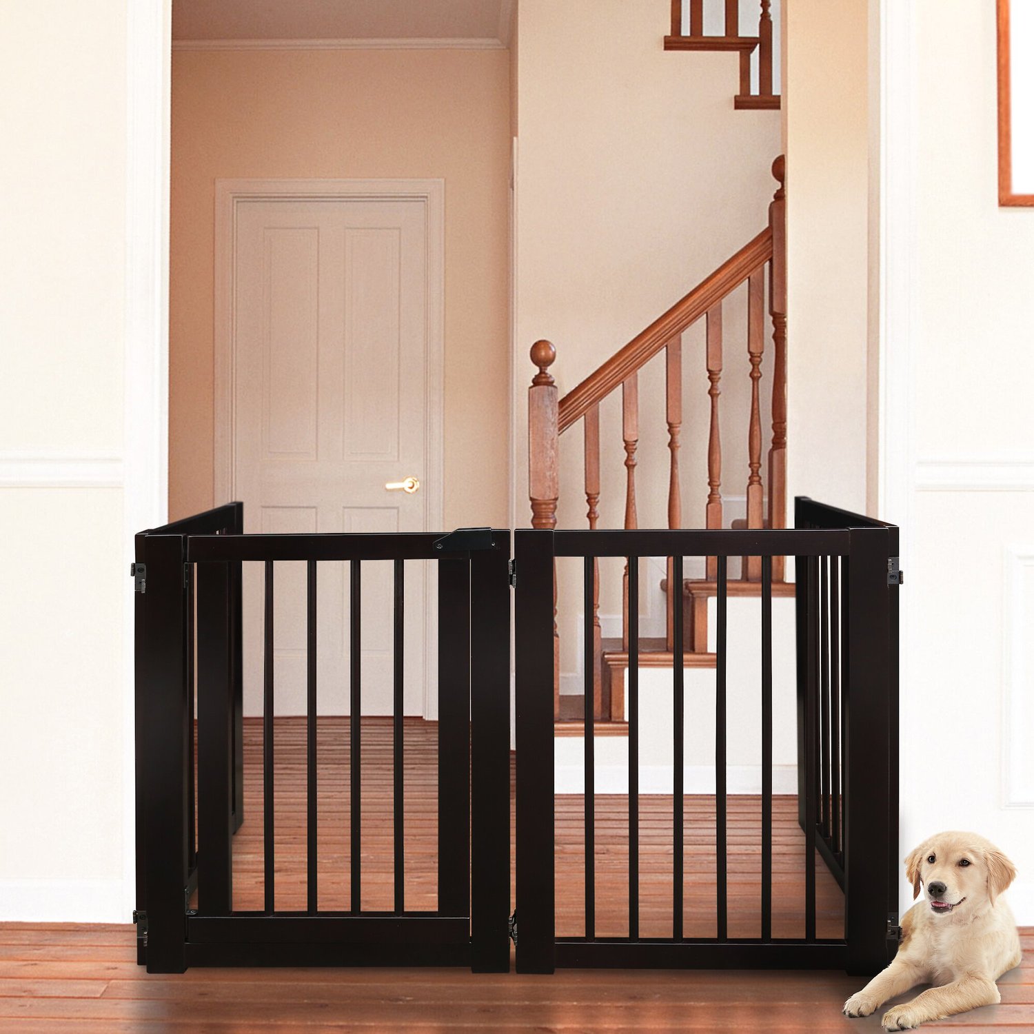 X - American Trails Free Standing Pet Gate with Door, Espresso