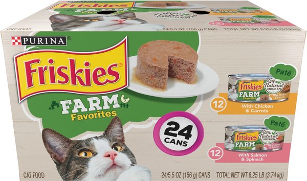 FRISKIES Farm Favorites Chicken Carrots Salmon Spinach Pate Wet Cat Food Variety Pack 5.5 oz can case of 24 Chewy