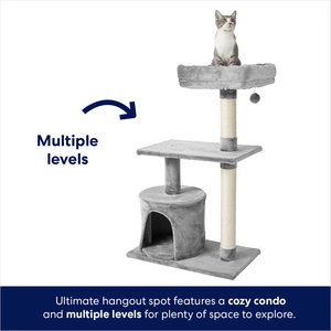 Frisco 38-in Cat Tree with Condo, Top Perch and Toy, Gray