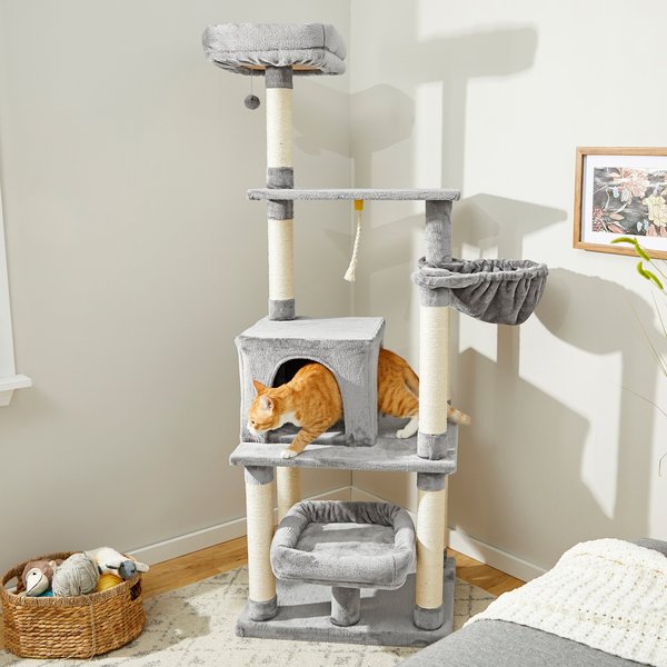 Frisco 66-in Cat Tree with Bed, Condo, Lounge Basket and Top Perch, Gray slide 1 of 7