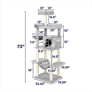 Frisco 73-in Cat Tree with Hammock, Condo, Lounge Basket, Top Perch & Bed, Gray