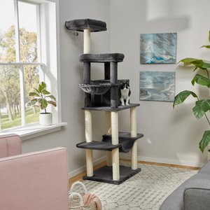 Frisco 73-in Cat Tree with Hammock, Condo, Lounge Basket, Top Perch and Bed, Dark Charcoal
