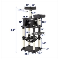 Frisco 64-in Cat Tree with Hammock, Condo, 2 Top Perches with Bed, Dark Charcoal slide 2 of 5