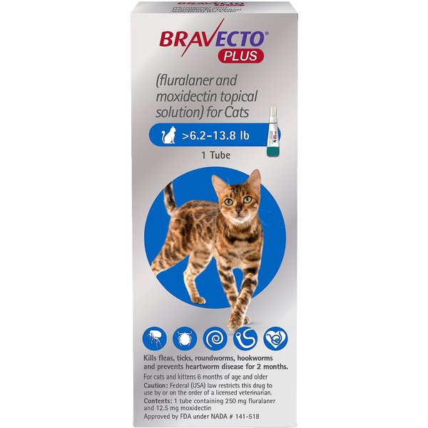 Pub fryser pegefinger BRAVECTO Plus Topical Solution for Cats, >6.2-13.8 lbs, (Blue Box), 1 Dose  (2-mos. supply) - Chewy.com