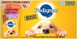 Pedigree Chopped Ground Dinner Variety Pack Adult Wet Dog Food, 3.5-oz pouch, case of 30