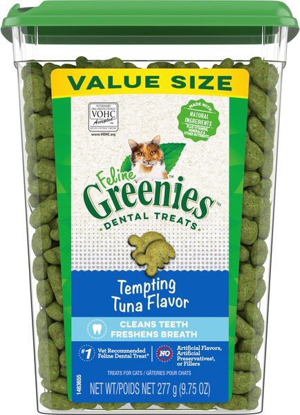 Greenies Feline Tempting Tuna Flavor Adult Dental Cat Treats, 9.75-oz tub slide 1 of 11