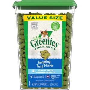 Greenies Adult Dental Cat Treat, Tempting Tuna Flavor, 9.75-oz tub