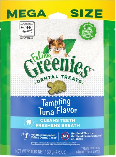 Feline Greenies Adult Dental Cat Treat, Tempting Tuna Flavor, 4.6-oz bag