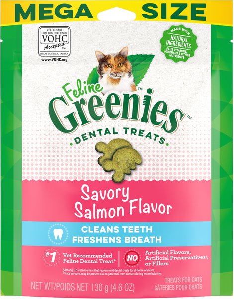 Greenies Feline Savory Salmon Flavor Adult Dental Cat Treats, 4.6-oz bag slide 1 of 8