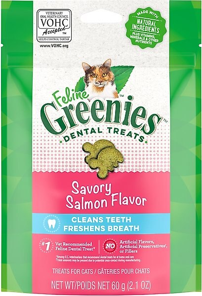 Greenies Feline Savory Salmon Flavor Adult Dental Cat Treats, 2.1-oz bag slide 1 of 10