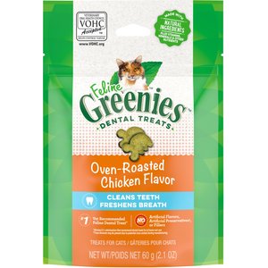 Feline Greenies Adult Natural Dental Care Cat Treat, Oven Roasted Chicken Flavor, 2.1-oz bag