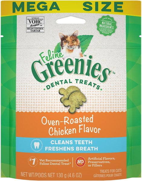Greenies Feline Oven Roasted Chicken Flavor Adult Dental Cat Treats, 4.6-oz bag slide 1 of 11