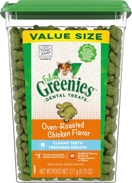 GREENIES Feline Oven Roasted Chicken Flavor Adult Dental Cat Treats 9.75 oz tub Chewy