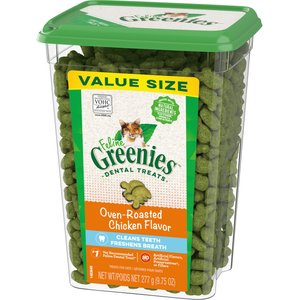 Greenies Feline Oven Roasted Chicken Flavor Adult Dental Cat Treats, 9.75-oz tub