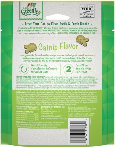 Feline Greenies Adult Natural Dental Care Cat Treat, Catnip Flavor, 4.6-oz bag