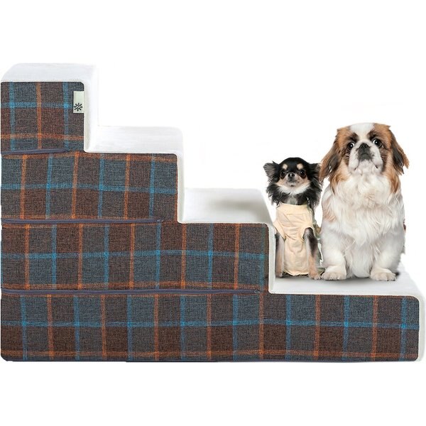 ZINUS Easy Cat & Dog Stairs, Grey Checked, Large, 4Step