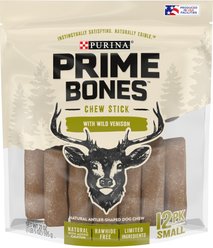 Prime Bones Natural Small Chew Stick with Wild Venison Dog Treats, 12 count