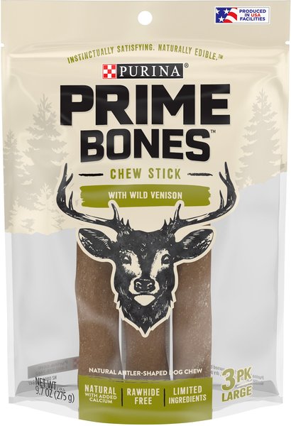 Prime Bones Natural Large Chew Stick with Wild Venison Dog Treats, 3 count slide 1 of 10