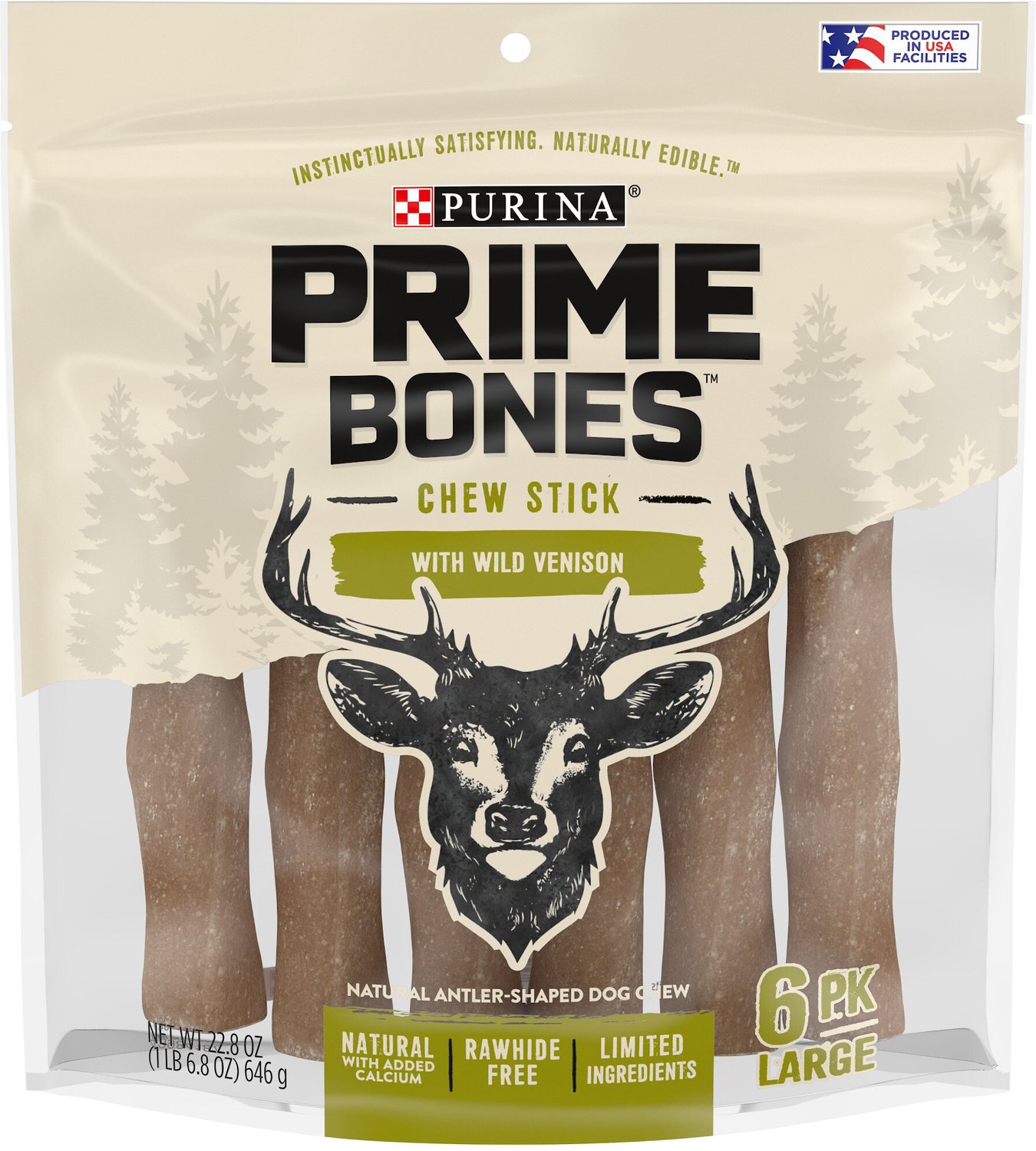 Purina Prime Bones Limited Ingredient Chew Stick with Wild Venison Large Dog Treats