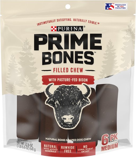 Prime Bones Natural Filled Dog Chew Bone with Pasture-Fed Bison Medium Dog Treats, 6 count slide 1 of 10