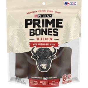 Prime Bones Natural Filled Dog Chew Bone with Pasture-Fed Bison Medium Dog Treats, 6 count