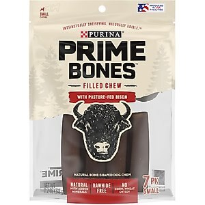 Prime Bones Natural Filled Dog Chew Bone with Pasture-Fed Bison Dog Treats, 7 count