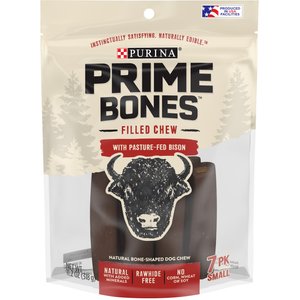Prime Bones Natural Filled Dog Chew Bone with Pasture-Fed Bison Medium Dog Treats, 7 count