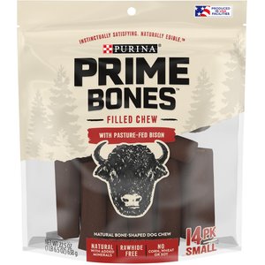 Prime Bones Natural Filled Dog Chew Bone with Pasture-Fed Bison Medium Dog Treats, 14 count