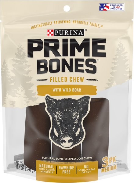 Purina Prime Bones Natural Filled Chew With Wild Boar Medium Dog Treats, 3 count slide 1 of 10