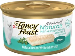Fancy Feast Gourmet Naturals Ocean Whitefish Recipe Grain-Free Pate Canned Cat Food, 3-oz can, case of 12