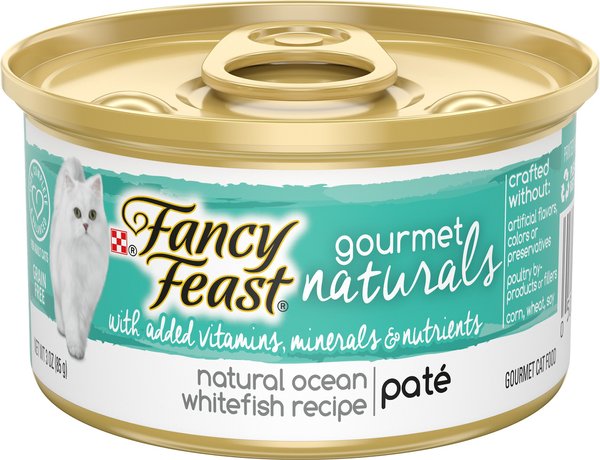 Fancy Feast Gourmet Naturals Ocean Whitefish Recipe Grain-Free Pate Canned Cat Food, 3-oz can, case of 12 slide 1 of 10