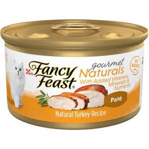 Fancy Feast Gourmet Naturals Turkey Recipe Pate Canned Cat Food, 3-oz can, case of 12