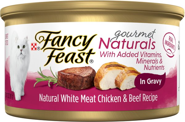 Fancy Feast Gourmet Naturals Natural White Meat Chicken & Beef Recipe In Gravy Canned Cat Food, 3-oz can, case of 12 slide 1 of 10