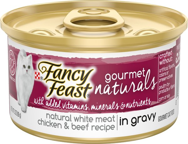Fancy Feast Gourmet Naturals Natural White Meat Chicken & Beef Recipe In Gravy Canned Cat Food, 3-oz can, case of 12 slide 1 of 10