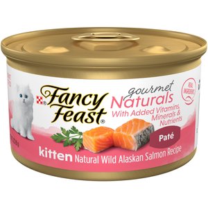 Fancy Feast Gourmet Naturals Natural Wild Alaskan Salmon Recipe Grain-Free Pate Kitten Canned Cat Food, 3-oz can, case of 12