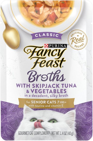 Fancy Feast Senior Classic with Skipjack Tuna & Vegetables in Broth Cat Food Complement & Topper, 1.4-oz pouch, case of 16 slide 1 of 10