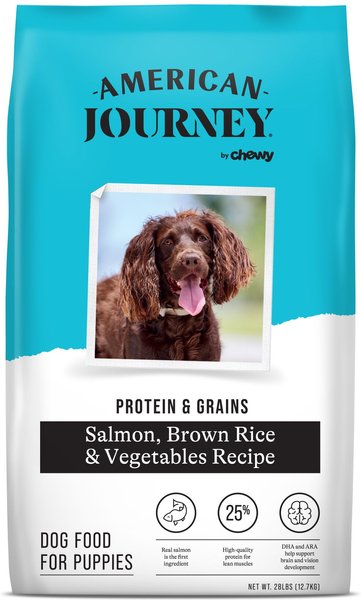 American Journey Protein & Grains Puppy Salmon, Brown Rice & Vegetables Recipe Dry Dog Food, 28-lb bag slide 1 of 9