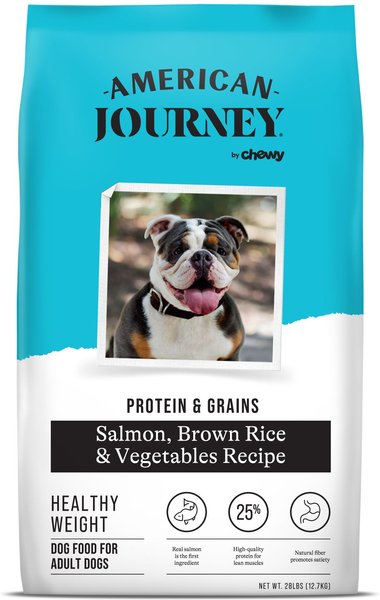 American Journey Protein & Grains Healthy Weight Salmon, Brown Rice & Vegetables Recipe Dry Dog Food, 28-lb slide 1 of 9