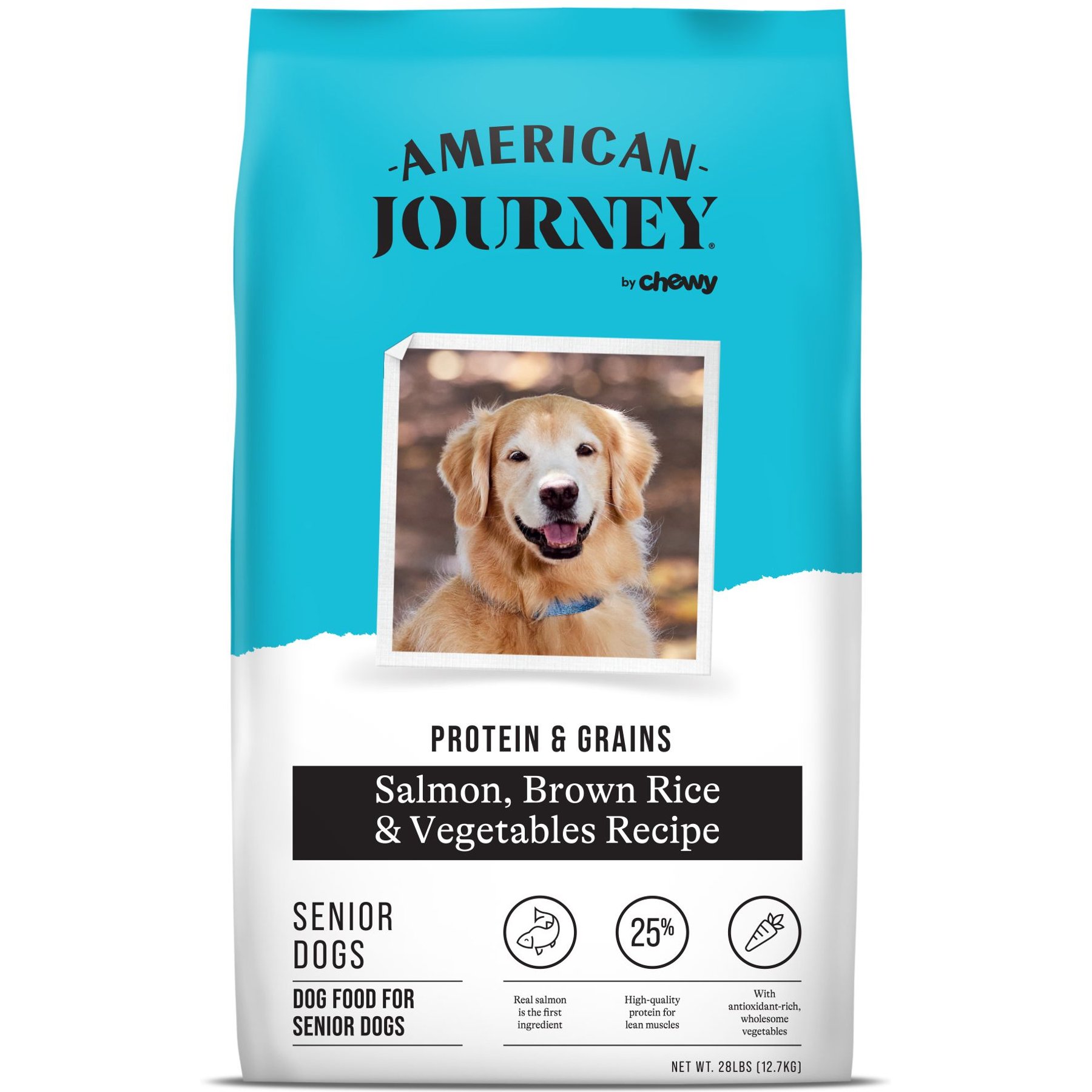 American Journey Protein Grains Senior Salmon Brown Rice Vegetables Recipe Dry Dog Food 28 lb bag