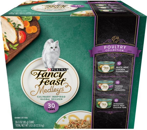 Fancy Feast Medleys Poultry Collection with Garden Greens in Sauce Variety Pack Canned Cat Food, 3-oz can, case of 30 slide 1 of 11