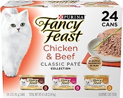Fancy Feast Classic Collection Chicken & Beef Pate Variety Pack Canned Cat Food, 3-oz can, case of 24