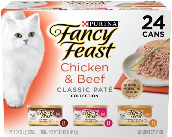 Fancy Feast Classic Collection Chicken & Beef Pate Variety Pack Canned Cat Food, 3-oz can, case of 24 slide 1 of 10