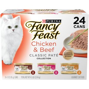 Fancy Feast Classic Collection Chicken & Beef Pate Variety Pack Canned Cat Food, 3-oz can, case of 24