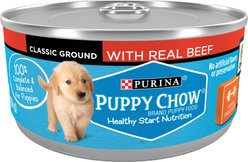 Puppy Chow Classic Ground Beef Pate Wet Puppy Food, 5.5-oz can, case of 24