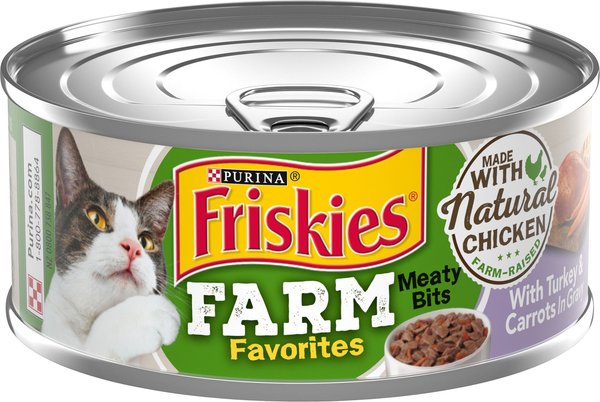 Friskies Farm Favorites Meaty Bits Turkey Carrots in Gravy Wet Cat Food 5.5 oz can case of 24