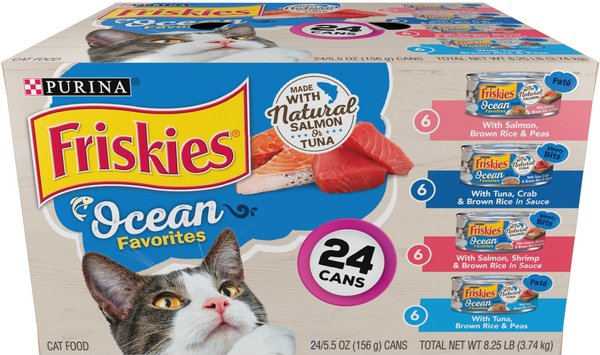 Friskies Ocean Favorites Variety Pack Salmon & Tuna Natural Wet Cat Food, 5.5-oz can, case of 24 slide 1 of 10