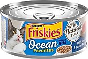 Friskies Ocean Favorites Meaty Bits Tuna, Crab & Brown Rice Natural Wet Cat Food, 5.5-oz can, case of 24