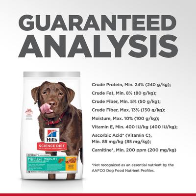 Show full view: Hill's Science Diet Adult Perfect Weight Large Breed Chicken Recipe Dry Dog Food, 28.5-lb bag slide 9 of 13